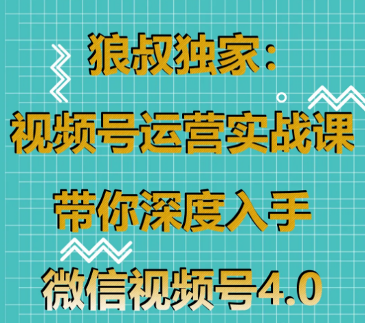 狼叔独家：视频号运营实战课程，带你深度入手微信视频号4.0