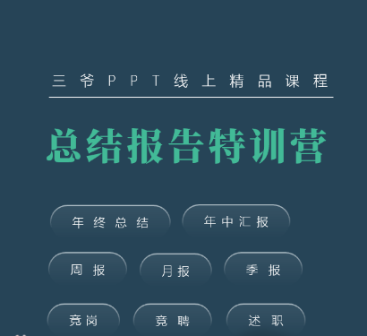 三爷PPT线上精品课程总结报告特训营，涵盖各种工作岗位场景