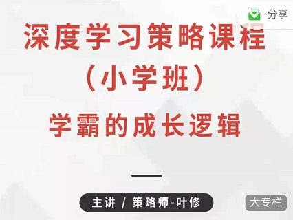 叶修深度学习策略课程小学班，学霸的成长逻辑！