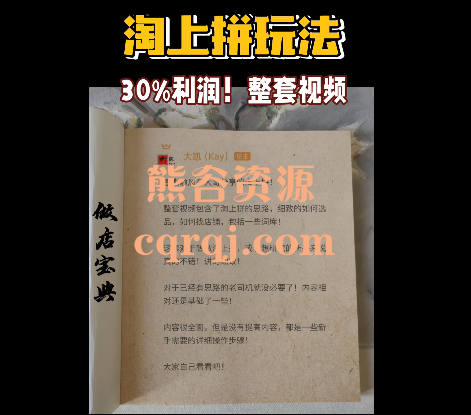 大凯电商干货：淘宝上拼多多30%利润全套玩法视频