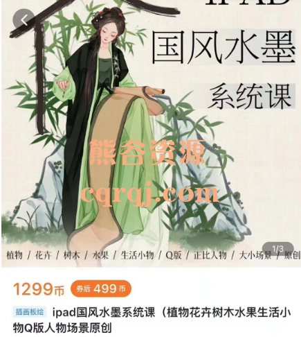 ipad国风水墨系统课，植物花卉树木水果生活小物Q版人物场景原创