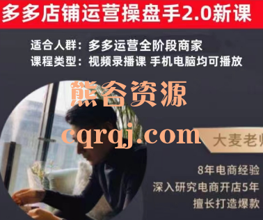 大麦多多店铺操盘手2.0新课，大麦拼多多